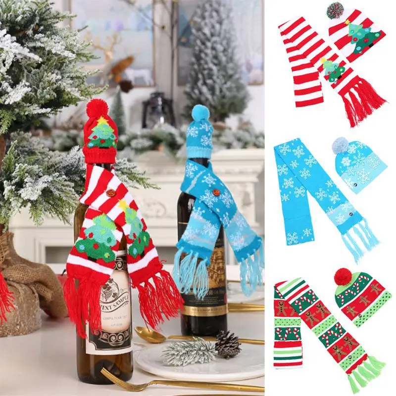 Christmas Exquisite Wine Bottle Cover Knitted Dining Table Decor Gift Wrapping | Дом и сад