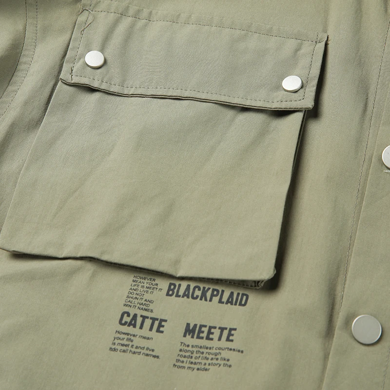 Двойные Карго карманы оливковый 1990S старый стиль мужские рабочие рубашки Vintagewear
