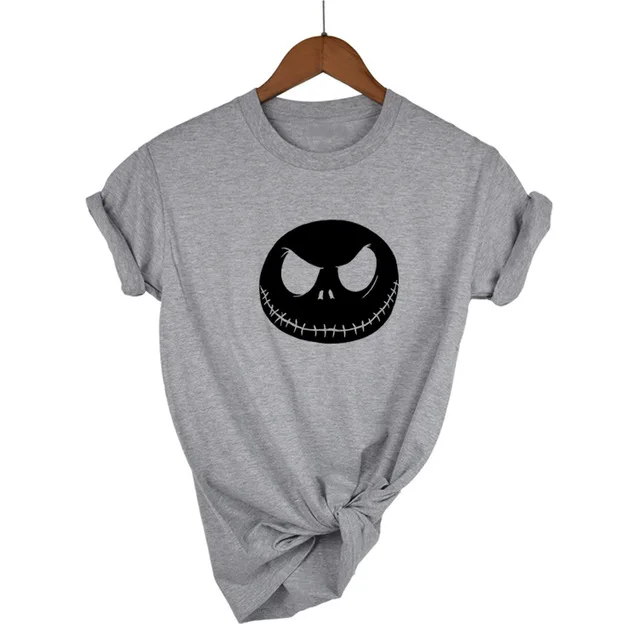Light Grey-B Харадзюку Кошмар перед Рождеством мультфильм Джек Скеллингтон женская футболка гримаса Лето хлопок хип хоп Уличная одежда - Цвет: Light Grey-B