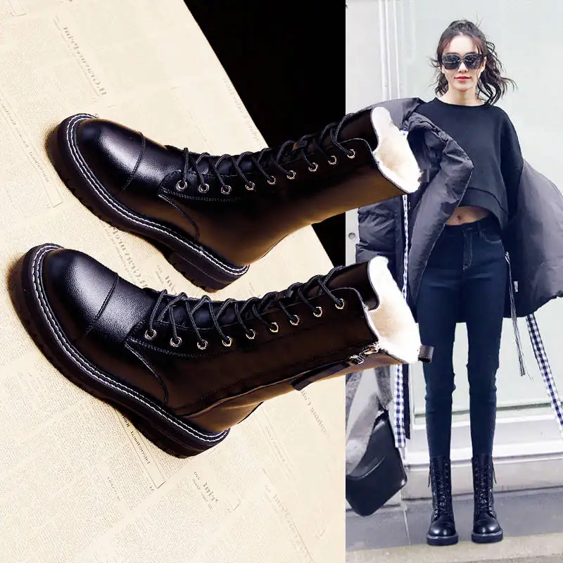 Boots Women Shoes PU Woman Wedge Solid Color Fashion Winter Ankle New Short Fur Warm Sho | Мать и ребенок