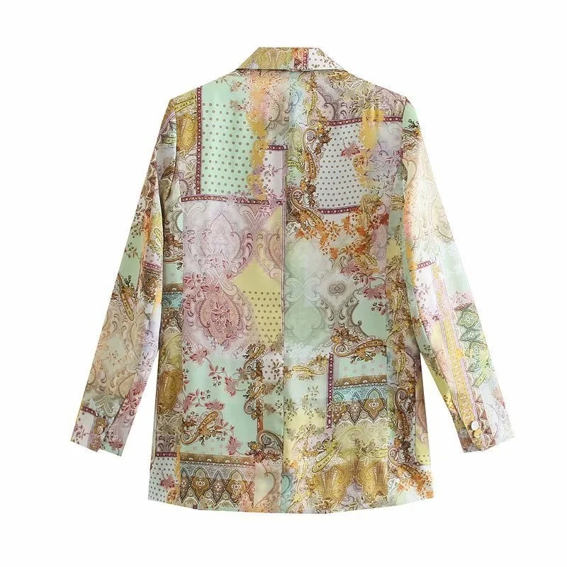

Spring Autumn Women 2021 Vintage Floral Printed Blazer Jackets Elegant Office Lady Long Sleeve Loose Casual Cardigan Outwear