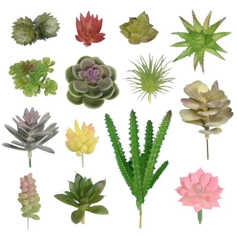 1PCS Simulated Succulent Green Plant Flocking Flower Arrangement Potted Landscape Artificial Bonsai Accessories DIY Home Decor