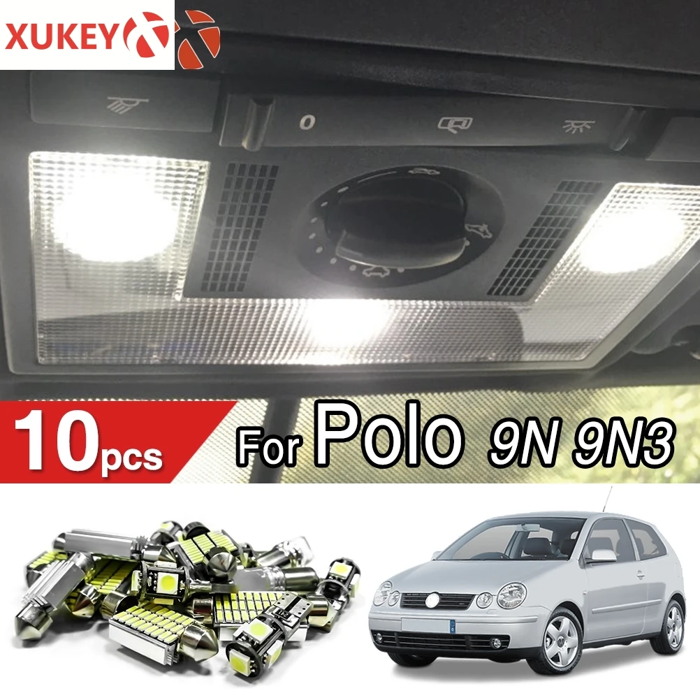 

10 шт. Canbus автомобильные светодиодные лампы для Volkswagen POLO 9N 9N3 2002 2003 -2009 без ошибок светодиодное Внутреннее освещение Карта Купол свет