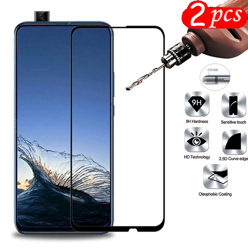 Black 2 шт закаленное стекло для huawei Y9 Prime стекло полное покрытие клей 9H Защита экрана для huawei Y9 Prime Стекло для телефона 6,59 - Цвет: Black