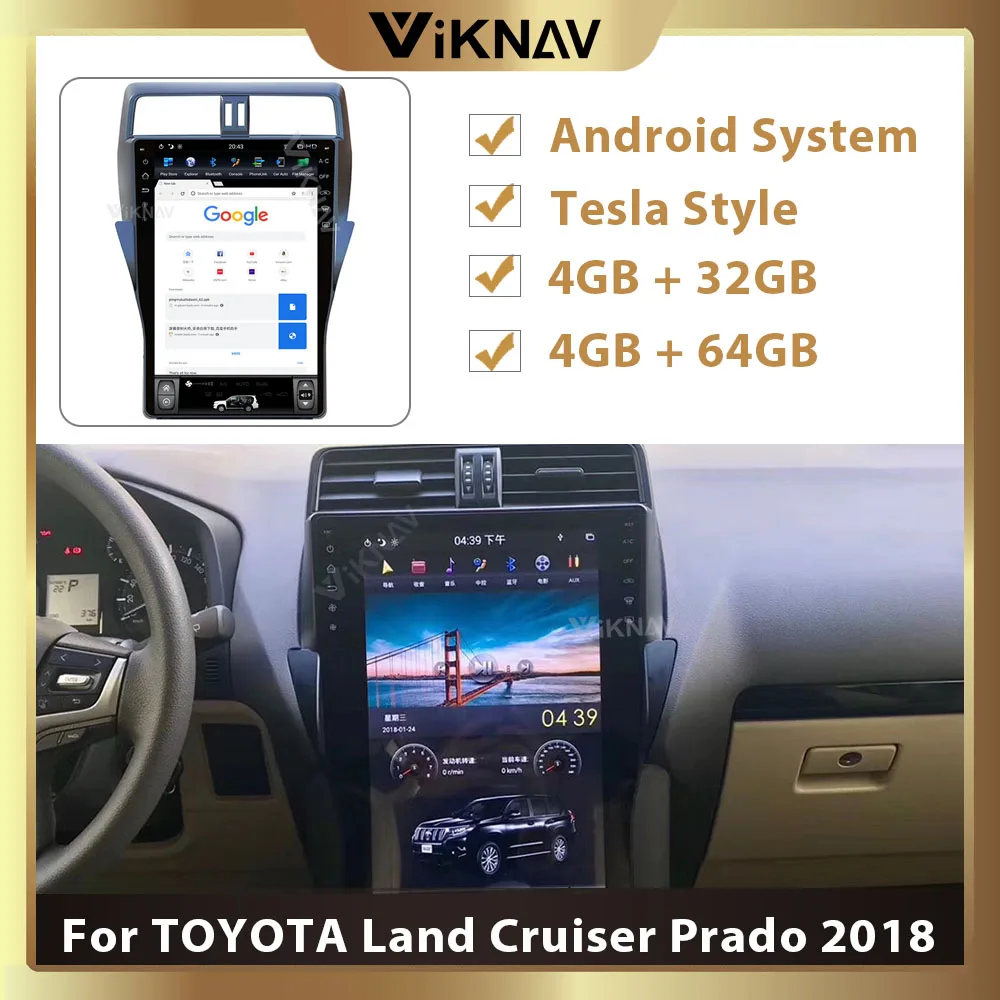 Tesla стиль мультимедиа плеер вертикальный экран для-TOYOTA Land Cruiser Prado 2018 Авто Радио FM