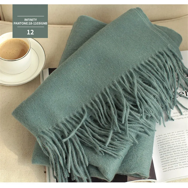 Зимний однотонный шерстяной шарф для женщин теплая плотная шаль из пашмины с