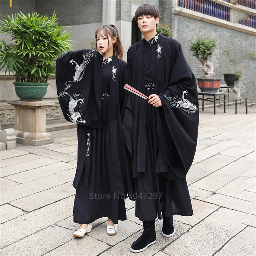 

Japanese Dragon Embroidery Women Kimono Dress Men Samurai Costume Cosplay Cardigan Yukata Traditional Cosplay Party Halloween