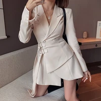 office lady dress for women 2021 spring vintage elegant lace up suit waist new korean style long sleeve dress female popular