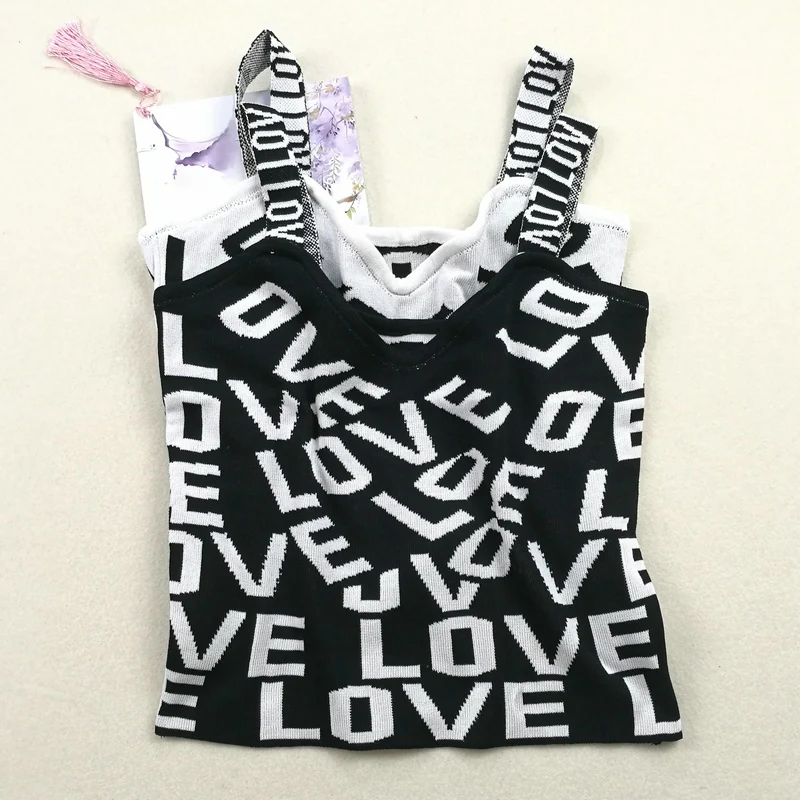 Топ женский из хлопка с V образным вырезом и надписью LOVE|Топы| |