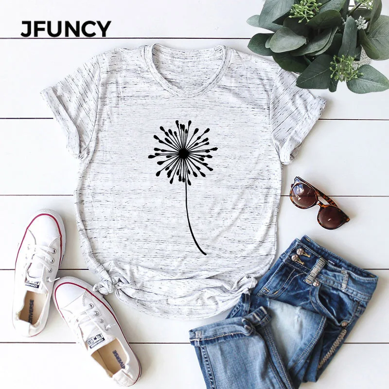 JFUNCY  S-5XL Plant Printed Women Cotton T Shirt  2021 New O Neck Short Sleeve Summer T-Shirt Tops Female Casual Tshirt