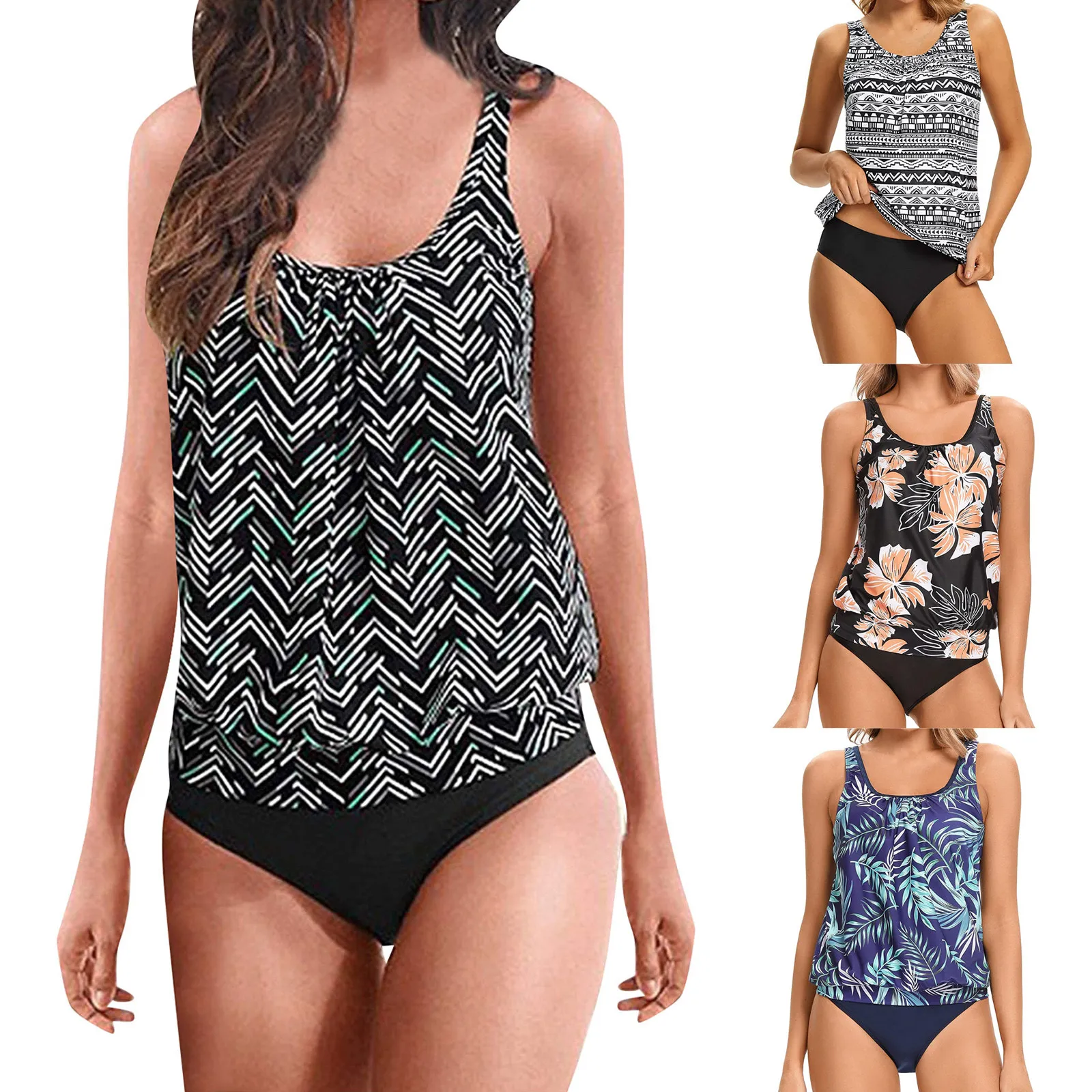 

Women Sexy Tankini Beach Floral Print Backless 2 Piece Swimsuit Fashion Spaghetti Strap Female Bathing Suit Swimwear Plus Size