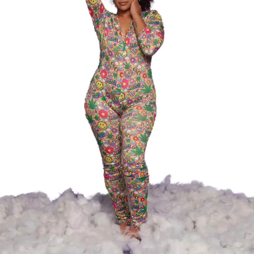 

2020 Autumn Winter Pajamas Onsies Women's Sexy Slim Long Sleeve V-Neck Top Pant One Piece Bodycon Sleepwear Nightwear Homewear