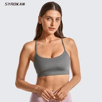 syrokan clearance sale brushed low impact strappy sports bra for women y racerback yoga bra tops with removable pads