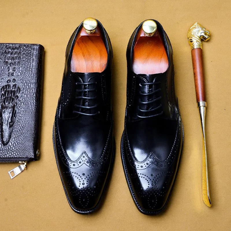 Туфли мужские классические из натуральной кожи официальная обувь броги оксфорды