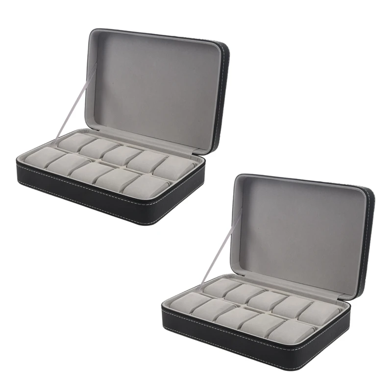 

Шкатулка из искусственной кожи для часов с молнией, 10 ячеек