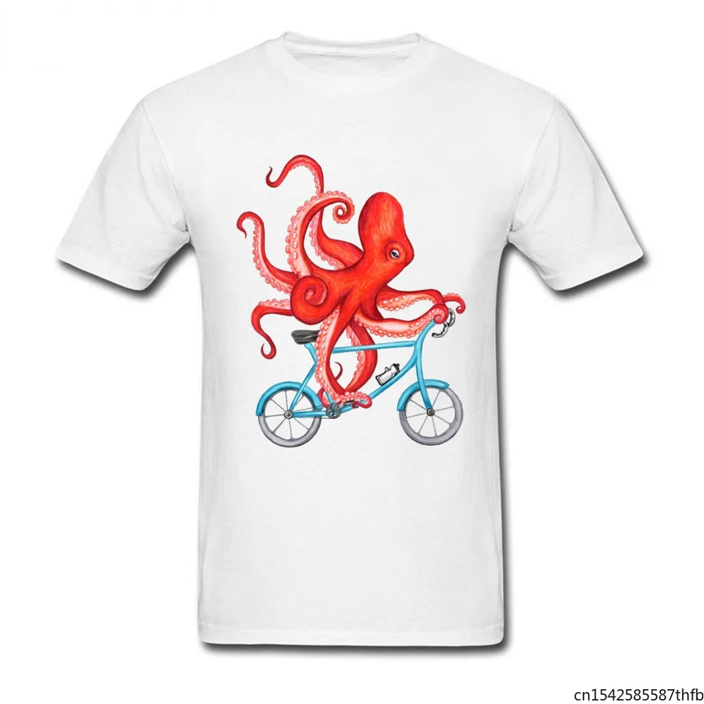 

Men's White Tshirt Cute Octopus Print Men and Women with The Same Paragraph Short-sleeved Fashion Daily Casual Tees