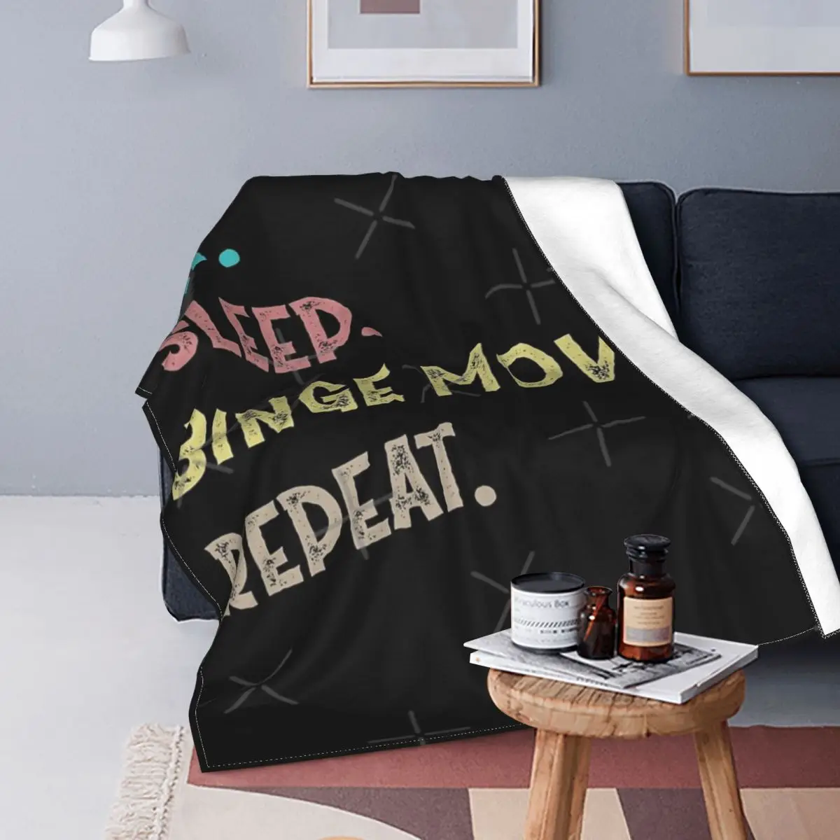 

Eat Sleep Binge Films-Manta repeda para cama, colcha a cuadros, 90 muselina