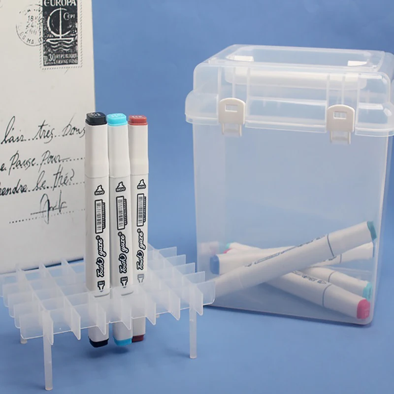 

Transparent Marker Pens Storage Box Container Art Craft Tray Office Desk Organiz