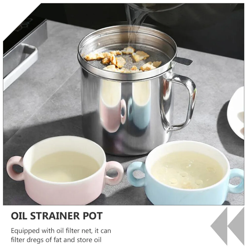 

1Pc Stainless Steel 1.4L Oil Storage Cup Oil Strainer Cup Oil Container (Silver)