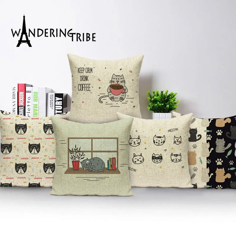 

Cute Cat Pillow Cover Decor for Home Child Cushion Cover Pillow Cases Sofa Pillows Linen Decorative Car Throw Pillow Case Cojin