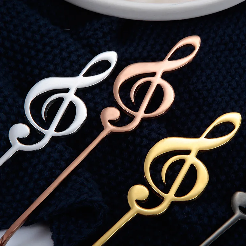 Креативная музыкальная ложка из нержавеющей стали позолоченная кофейная