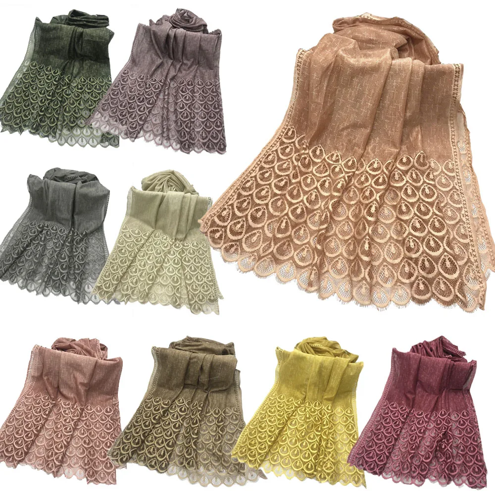 

Women Elegant Luxury Thin Shawls For Ladies Muslim Islamic Lace Hollow Long Hijab Scarf Shawl Wrap Stole Arab Headscarf 180*80cm