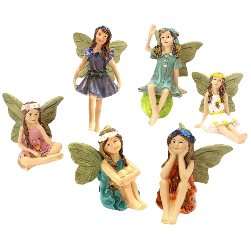 

6PCS Flower Fairy Garden Resin Ornaments Garden Grocery Balcony Terrace Insertion Ornament Decorative Dolls for Plants Flowers