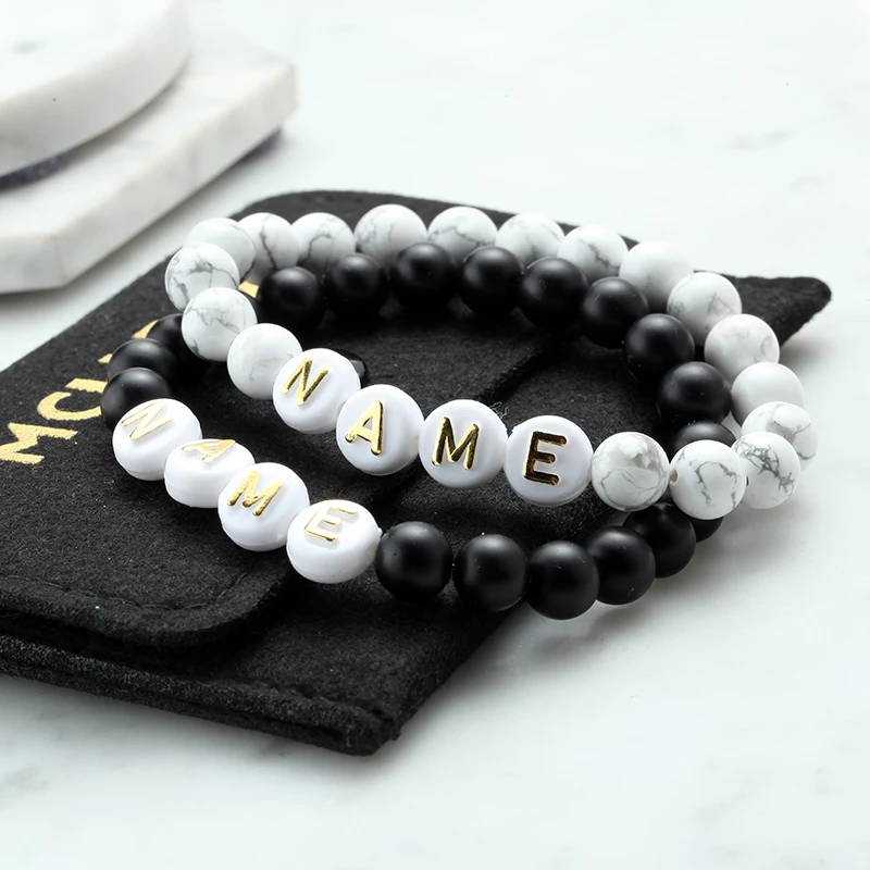 Мужской и женский браслет с буквами 8 мм натуральные камни бусы браслеты