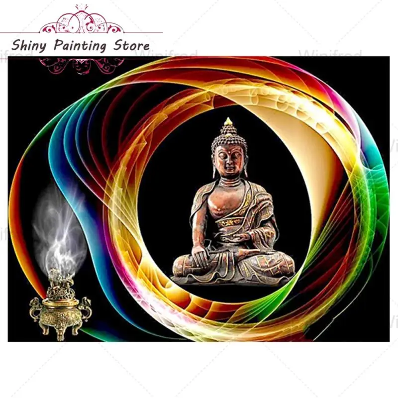 

5D DIY Diamond Painting Buddha Statue Colorful Light Diamond Embroidery Buddhism Religion Picture Of Rhinestone Home Decoration