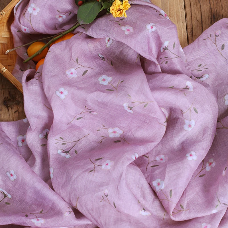 

High quality ramie fabric Small flower with light purple background patchwork High grade summer brand robe dress cheongsam tissu