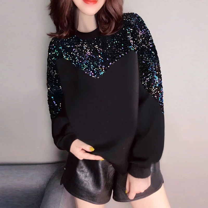 Свободные размера плюс пуловер Толстовка женская осень-зима толстовка с круглым