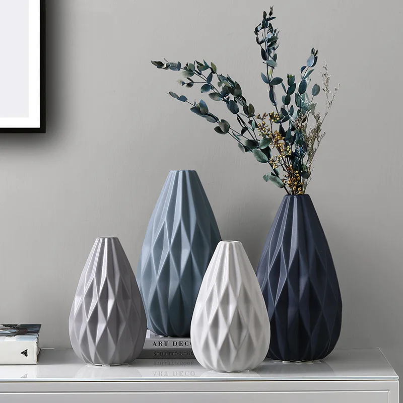 

Nordic Imitation Ceramic Vase Home Decor Modern White Resin Flower Pot Living Room Decoration Vases Table Bedroom Ornaments