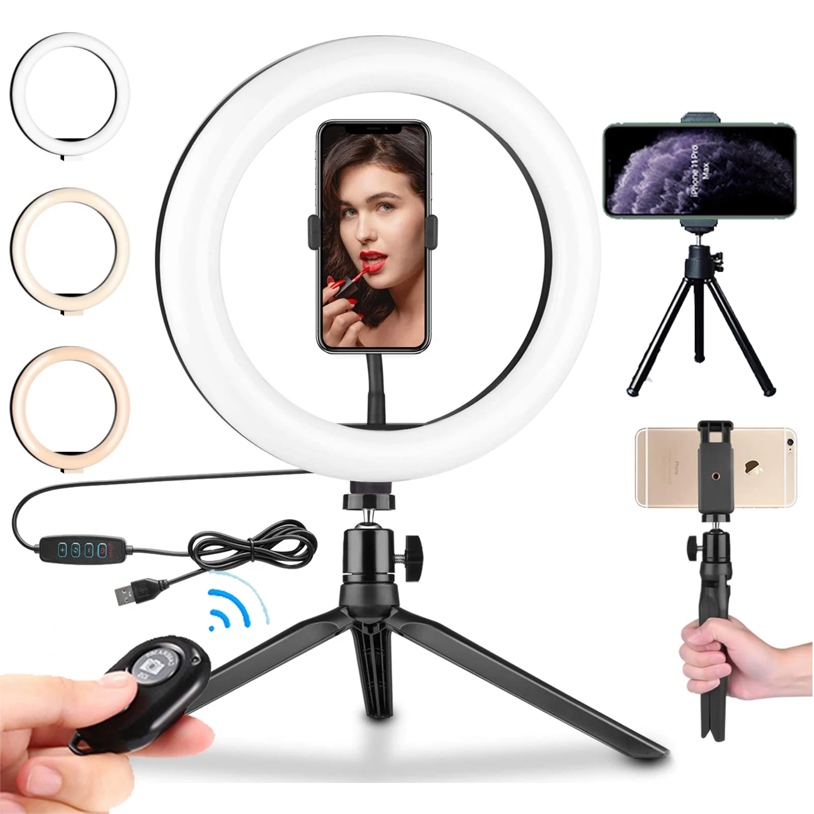 

LED Fill Ring Light Tripod Stand Phone Holder Selfie Makeup Live Vlog Streaming YouTube Dimmable Ringlight Photography Lamp