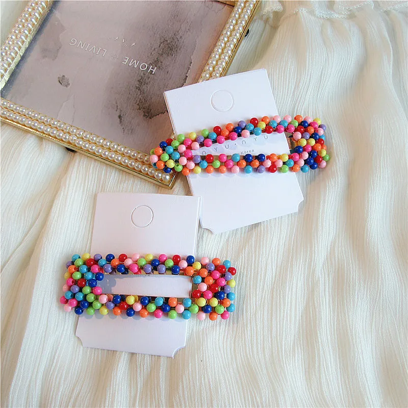 

Waterdrop Triangle Metal Pearl Hairpins Women Beads Barrettes Vintage Hair Accessories Candy Color Hair Clip Girls Hairgrip
