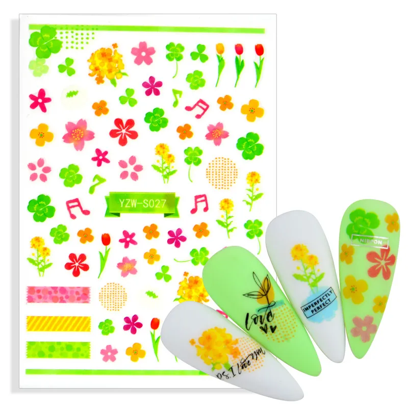 

1pcs Cute Flower Designs Nails Art Stickers Self-adhesive Decal DIY Nail Sliders With Back Glue 2021 New Fashion Nail Decoration