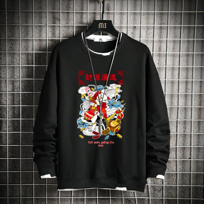 

MrGB Fortune Cat Graphic Chinese Style Men Sweatshirt Autumn Winter Oversize Pullovers For Male Fashion Vintage Men Clothing 5XL