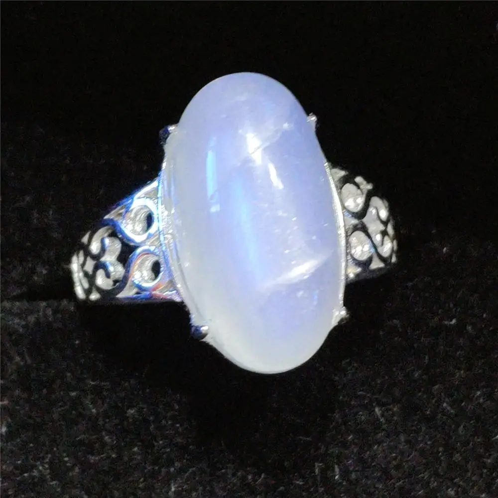 Natural Moonstone Blue Light Gemstone Adjustable Ring All Size 9x7mm For Women Men 925 Silver Best Gift Stone Ring AAAAA