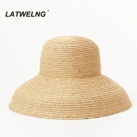 retro domed hand woven raffia sun hat for women sunscreen beach hat summer wide brim straw sun visor uv protection hat s1113