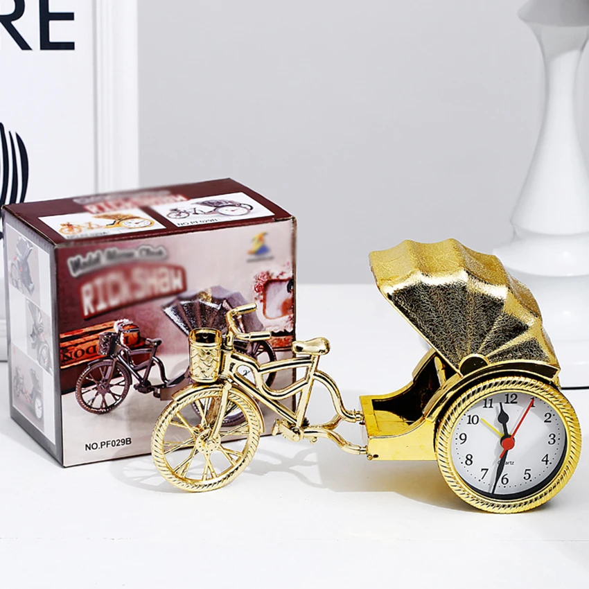 

Desk Alarm Clock Retro Bicycle Alarm Clock Creative Bedside Analog Alarm Clock Plastic Cute Alarm Clock Decoration, Gold, Silver