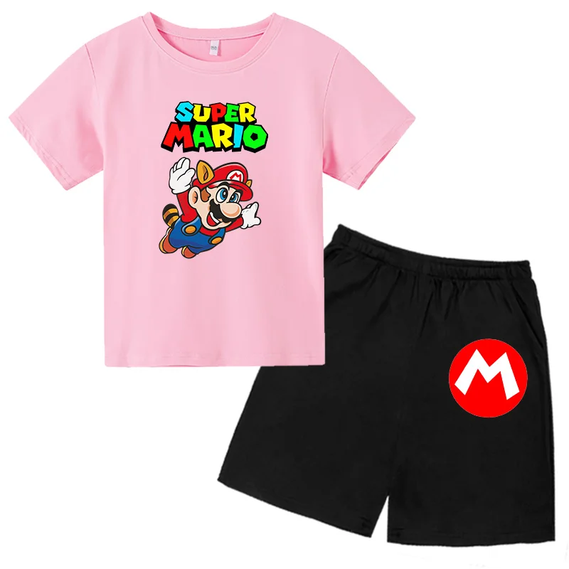

Summer Children clothes Super Mario Boys Girls Kids t shirt Mario Bros Print Short sleeve shorts Suit for 4-14 Years Old