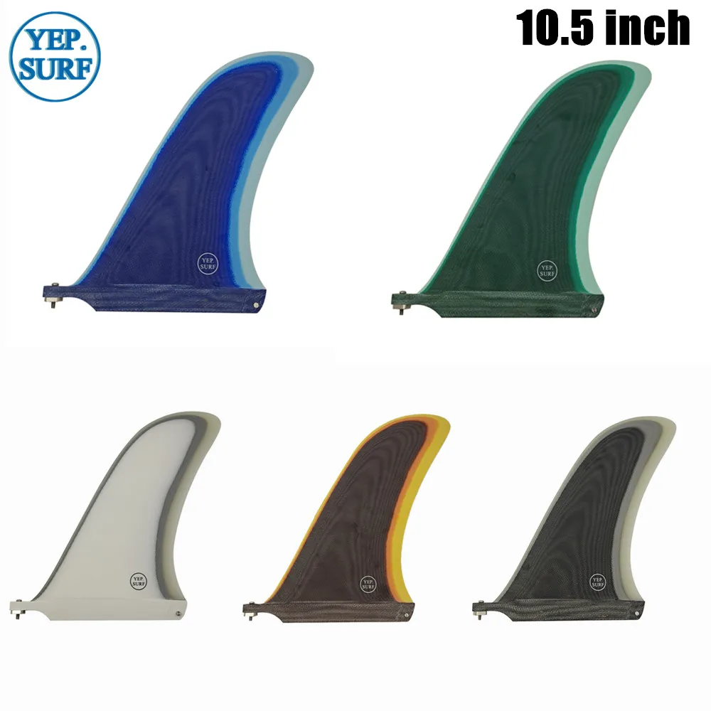 Aletas de fibra de vidrio para tabla larga de Surf, aleta de 10,5 pulgadas, Centro de Muliticolor, aletas individuales para tabla de surf