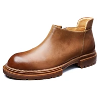high quality genuine leather chelsea short boots big size business casual shoes winter british retro cowhide spring and autumn
