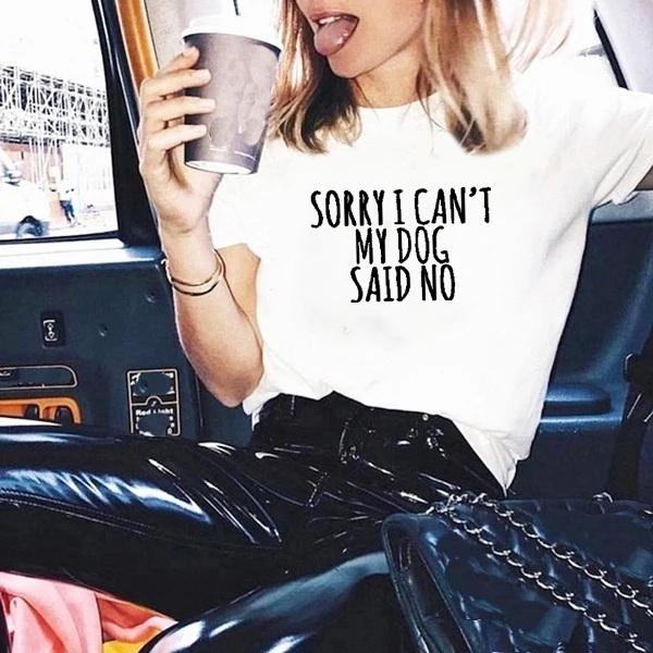Женская футболка с надписью MY DOG SAID NO летняя круглым вырезом хлопковая коротким