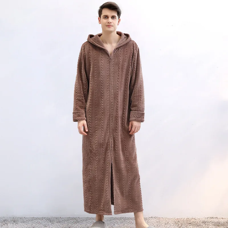 Roupão de Banho com Capuz Longo para as Mulheres Pijamas dos Homens Vestido de Vestir Flanela Velo Roupões Inverno Quente Housecoat Camisola 7 High Quality Pijamas e Moda Íntima