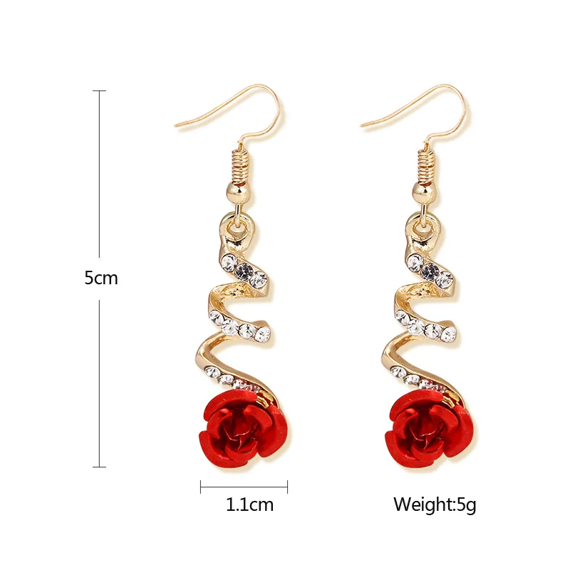 

Ethnic Red Rose Drop Earrings Big Rhinestone Earrings Fashion Drop Earring Jewelry Vintage Women Rose Gold Spiral Dangle Earring