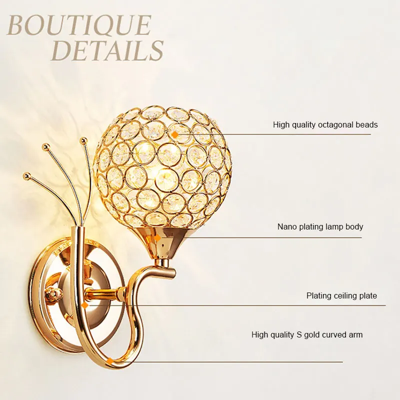 Круглая настенная лампа E27 светодиодсветодиодный хрустальные светильники