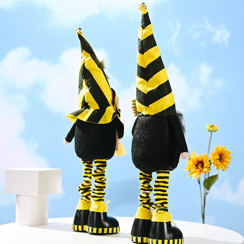 

2021 Hot Bumble Bee Striped Doll Elf Plush Beard Dolls Bumble Faceless Retractable Long Legs Decoration Plush Doll Boy And Girl