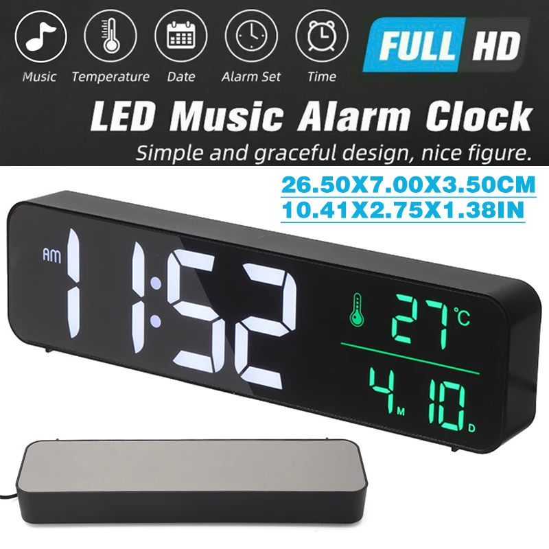 

Digital Alarm Clock LED Display Table Temperature Music Time Home Decor Multi-function Desk Electronic Clock
