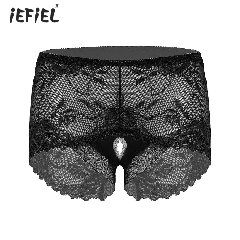 

Women Sexy Thong Panties Lingerie Briefs Knickers Open Crotch Lace Crotchless Panties Underwear Mid Waist See-through Underpants