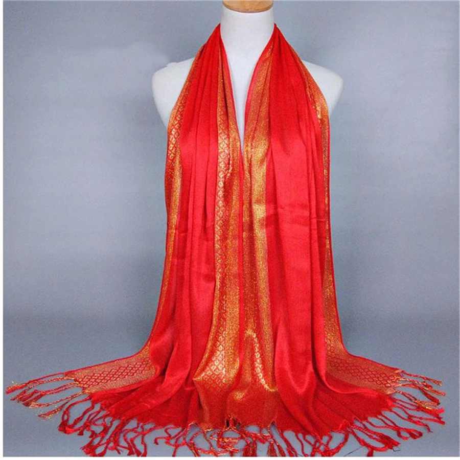 Шарф женский Шелковый с большими кисточками разноцветный |